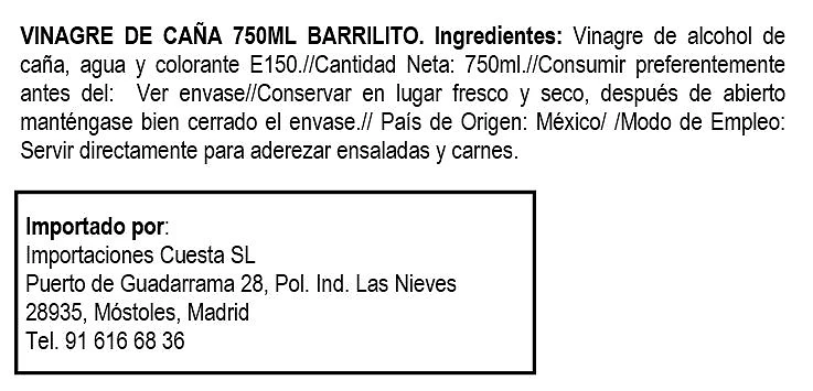 Vinagre 750ml de Caña - Barrilito - Imagen 2