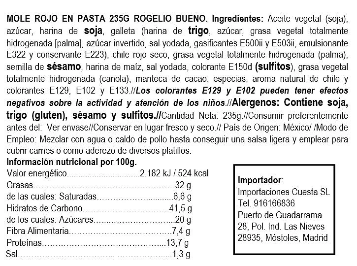 Mole Rojo en Pasta 245gr - Rogelio Bueno - Imagen 2
