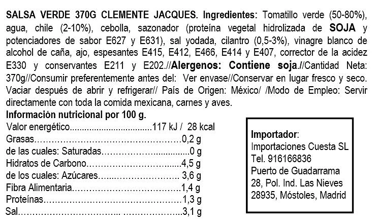 Salsa Verde Mexicana 370 gr - Clemente Jacques - Imagen 2