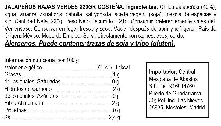 Chiles Jalapeños en Rajas 220 g - La Costeña. - Imagen 2