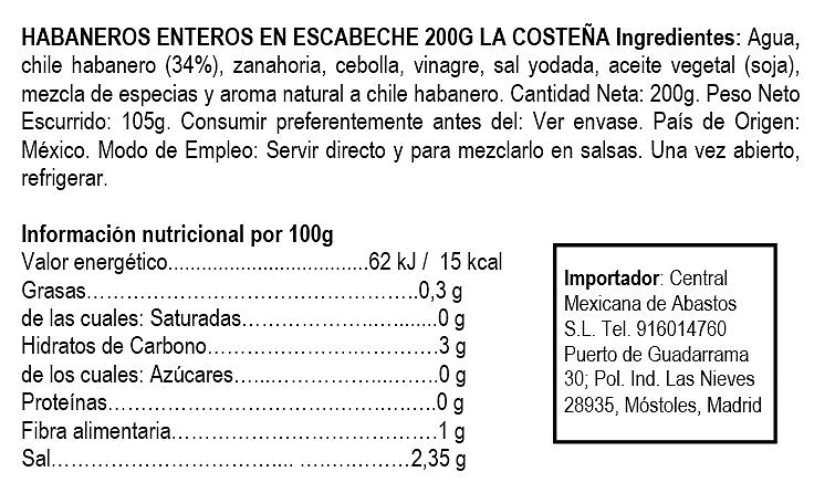 Chiles Habaneros Enteros 200 g - La Costeña. - Imagen 2
