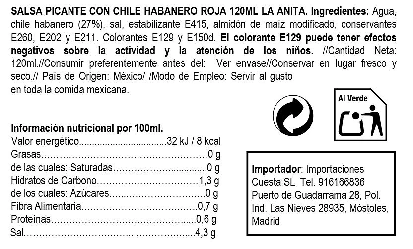 Salsa Habanera Roja 120ml - La Anita - Imagen 2