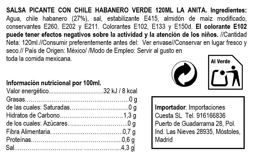 Salsa Habanera Verde 120ml - La Anita - Imagen 2