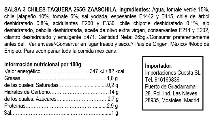 Salsa 3 Chiles Taquera 265gr - Zaaschila - Imagen 2